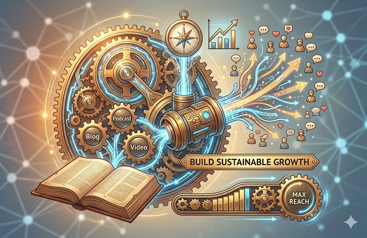 Professional content marketing services featuring content strategy, SEO-optimized blog writing, social media content creation, email marketing, and digital marketing analytics for business growth.